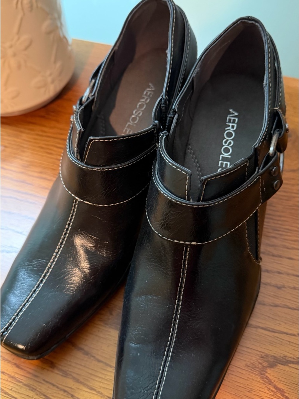 AEROSOLES Women’s Black Leather Slip-On Dress Low Boots 7.5